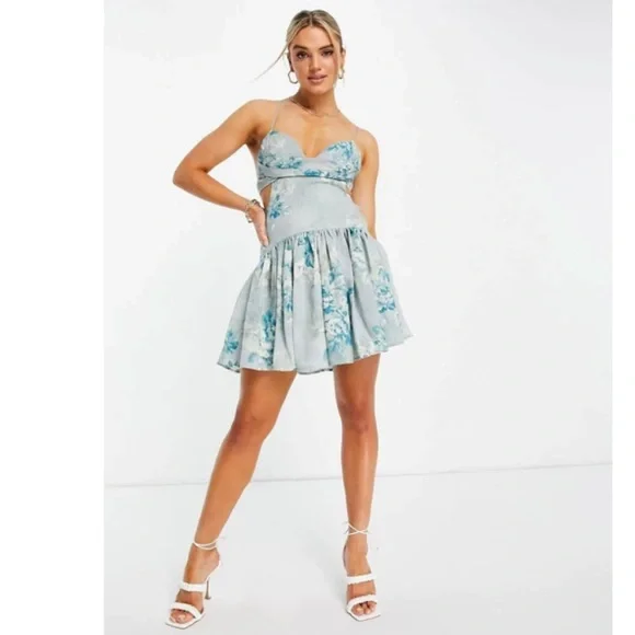 ASOS DESIGN strappy voile mini dress with bust detail in floral prin - Picture 2 of 4